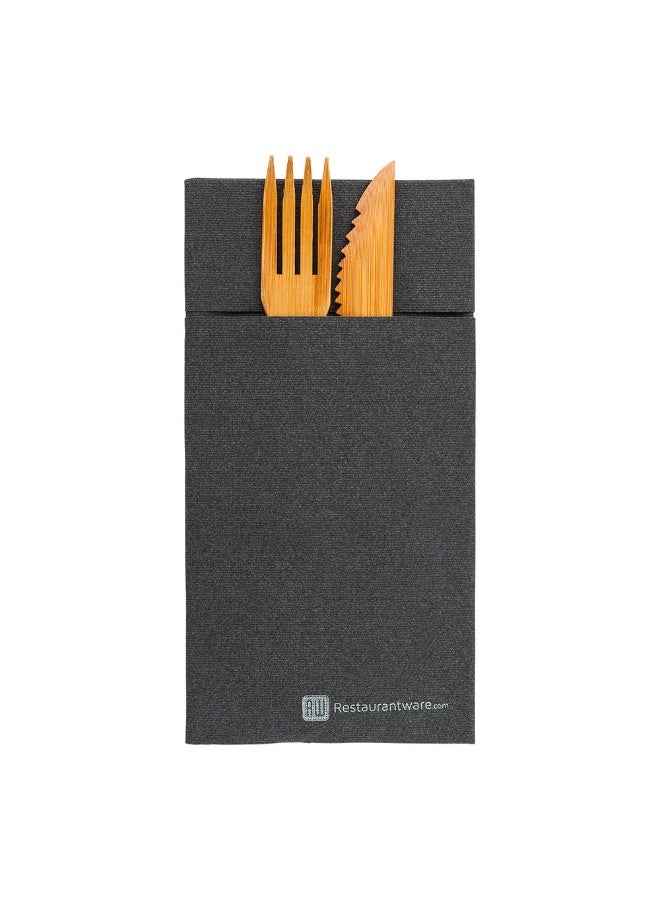 Restaurantware Luxenap 15.75 Inch Dinner Napkins, 480 Linen Feel Disposable Napkins - Cloth Like, Air Laid, Black Paper Pocket Napkin Sleeves, Pre-folded, For Silverware, Utensils, And Cutlery - Image 2