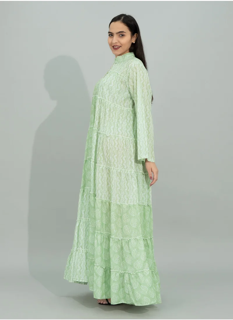 IKKXA Modern Printed Jalabiya CJ1104 Green