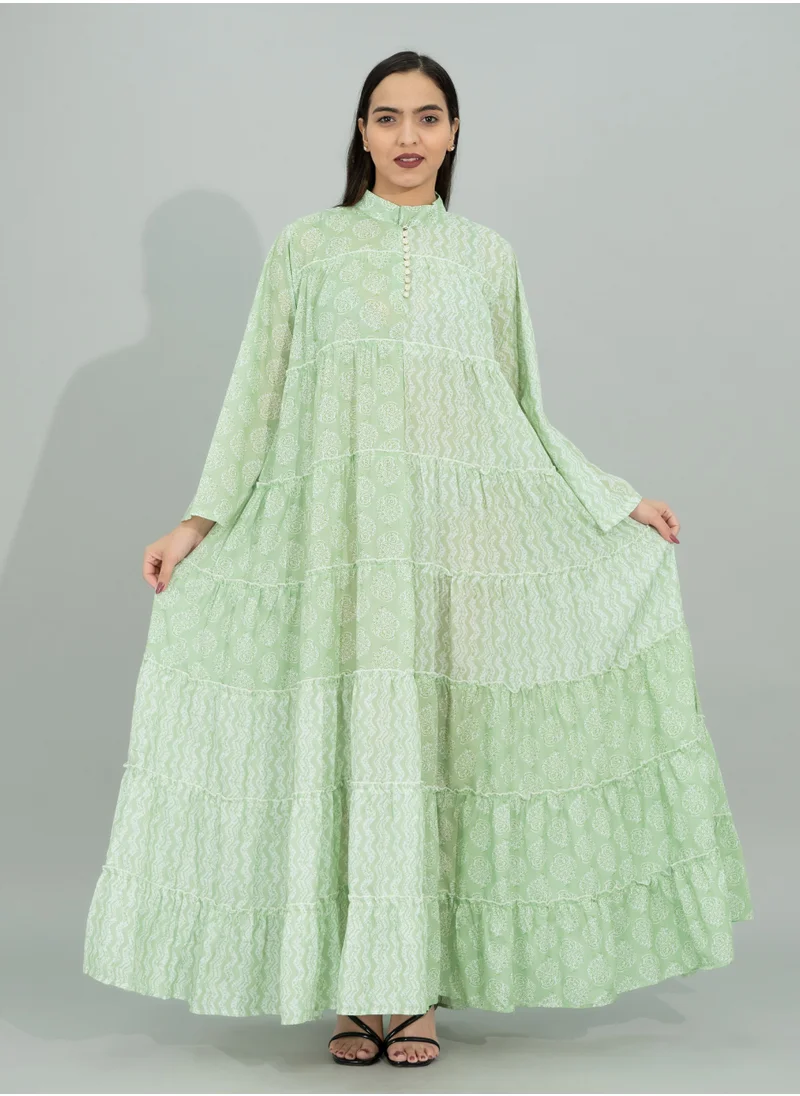 IKKXA Modern Printed Jalabiya CJ1104 Green