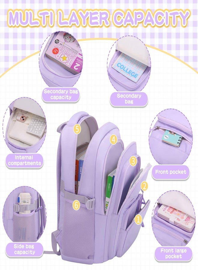 PRAGARI Cute Backpack for School Girls Aesthetic Backpack Women College Bookbag Large Students Laptop Bag Travel Casual, Purple, Large, School,casual,outdoor,travel,sports,work - Image 2