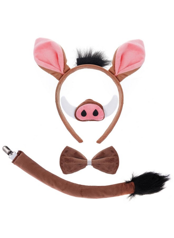 Dxhycc Warthog Costume Accessories Set, Warthog Ears Headband Nose Bowtie And Tail Costume Accessories For Halloween Dress Up Play Party - Image 1