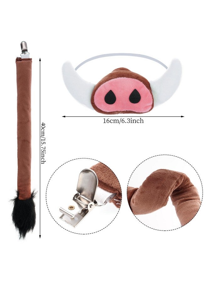 Dxhycc Warthog Costume Accessories Set, Warthog Ears Headband Nose Bowtie And Tail Costume Accessories For Halloween Dress Up Play Party - Image 3