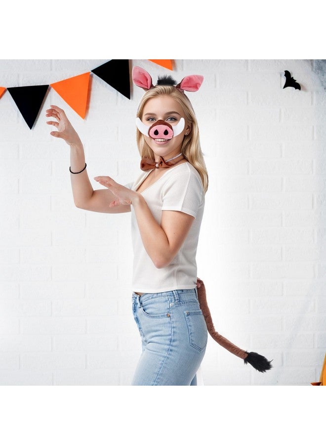 Dxhycc Warthog Costume Accessories Set, Warthog Ears Headband Nose Bowtie And Tail Costume Accessories For Halloween Dress Up Play Party - Image 4