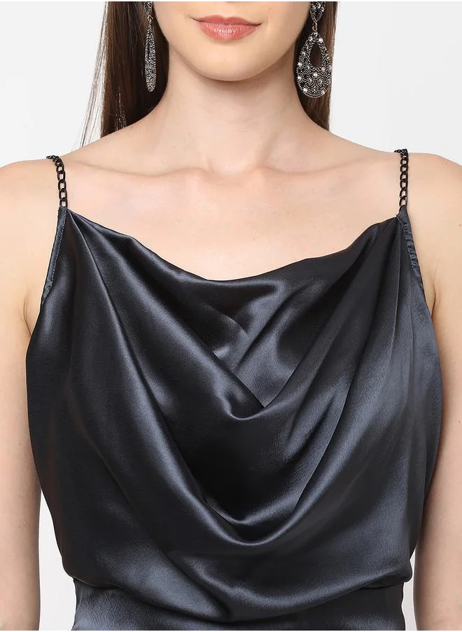 ميش Satin Cowl Neck Maxi Dress with Side Slit by Styli