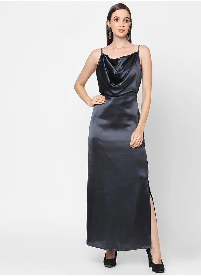 ميش Satin Cowl Neck Maxi Dress with Side Slit by Styli
