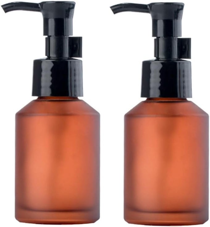 2 PCS 60ML 2OZ PREMIUM GLASS LOTION DISPENSER TRAVEL PUMP BOTTLES FOR TOILETRIES TRAVEL SIZE LEAK PROOF SOAP DISPENSER COSMETIC BOTTLES CONTAINERS JAR FOR SHAMPOO CREAM TONERS(WINE RED)