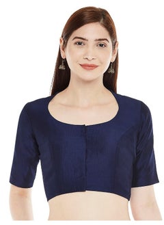 Studio Shringaar Women's Polyester Readymade Soft Solid Colored Saree Blouse with Short Sleeves(Navy Blue, 44)