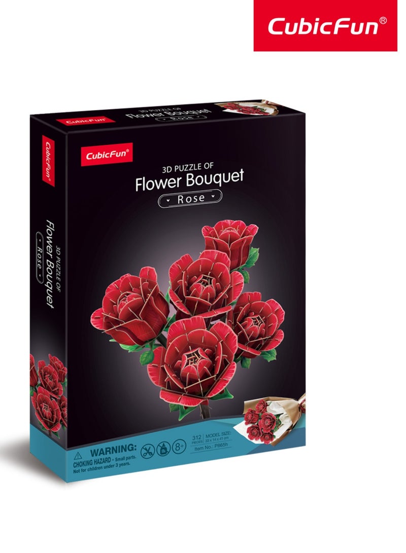 CubicFun 3D Puzzle Rose Flower Bouquet 265-Pieces | No-Glue or Scissors Needed! | Building Kit | Puzzle for Adults | Challenging Puzzle | Arts & Crafts | Perfect for Stress Reliever and Puzzle Lovers - Image 1