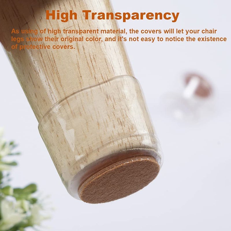 Chair Leg Protectors for Hardwood Floors,Silicone Chair Leg Floor Protectors with Felt Pads for Protecting Hard Floors from Scratches and Noise, Transparent/16 PCS - Large Size - Image 5