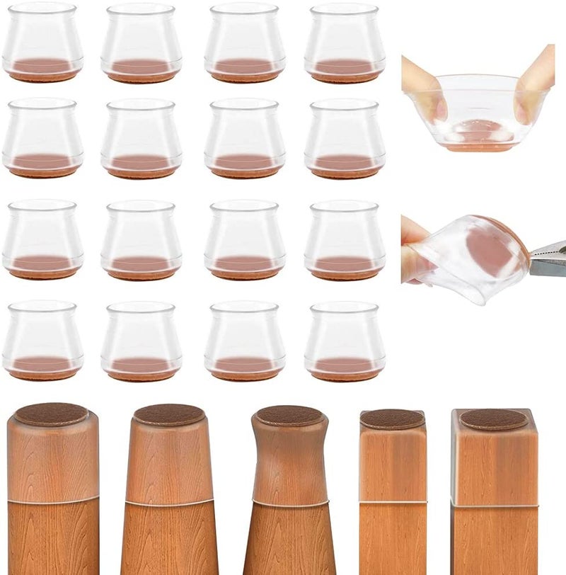 Chair Leg Protectors for Hardwood Floors,Silicone Chair Leg Floor Protectors with Felt Pads for Protecting Hard Floors from Scratches and Noise, Transparent/16 PCS - Large Size - Image 1
