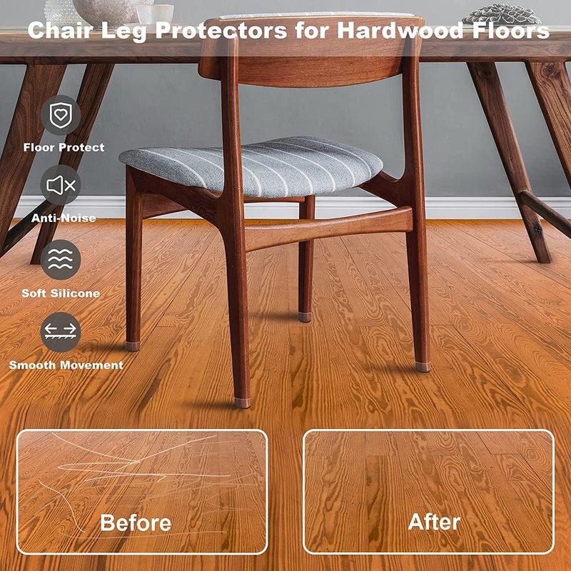 Chair Leg Protectors for Hardwood Floors,Silicone Chair Leg Floor Protectors with Felt Pads for Protecting Hard Floors from Scratches and Noise, Transparent/16 PCS - Large Size - Image 2