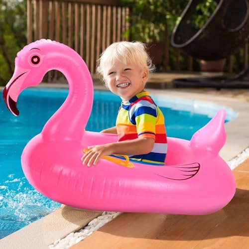 ELMVIA Swim Ring for Kids Inflatable Pool Float Tube for 1-5 Years Baby Girl Boys Inflatable Swimming Safety Tube (Small Flamingo) - Image 1