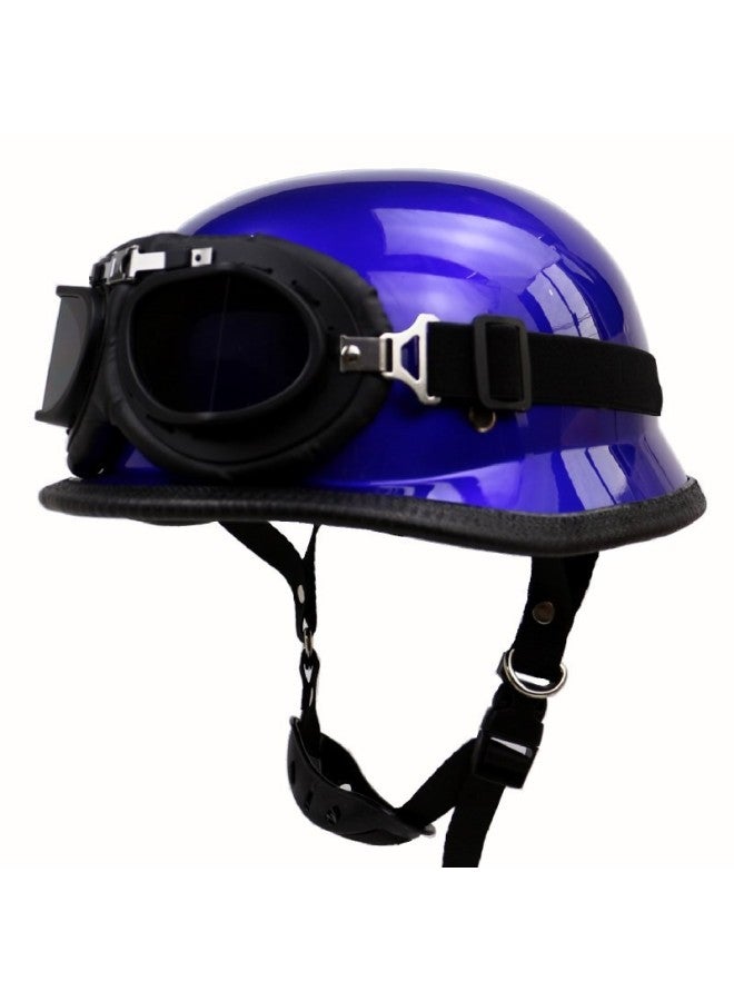 Blue and Black Retro Half Helmet with Angled Lens Goggles for Men Women – Summer Outdoor Riding Protection