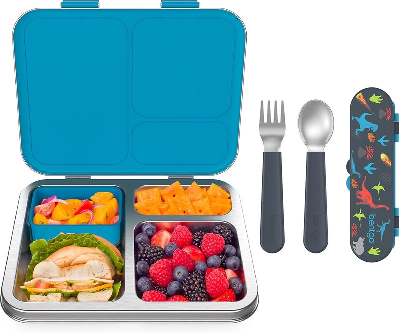 Bentgo Bentgo Kids Stainless Steel Prints Lunch Box Set With Reusable Stainless Steel Utensils Dinosaur - Image 1