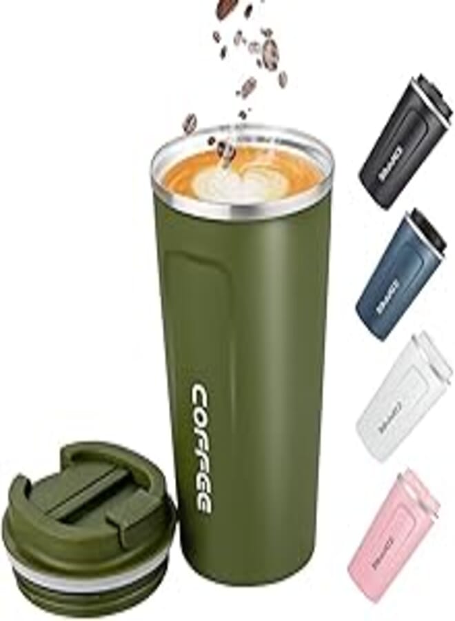 Big seller Stainless Steel Double Wall Reusable Eco-friendly Travel Thermos Coffee Cup Premium Vacuum Insulated Splash Proof Tumbler with Lid for Hot & Cold Drinks (510ml green)