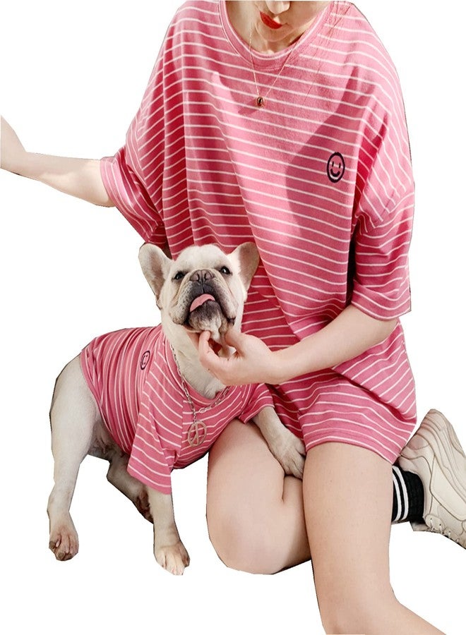 Wiz BBQT Pink Striped Matching Dog and Owner Clothes, Cotton Pet and Owner Coordinating Outfit with Embroidered Smiley Face Separately Sold,Family Matching Pajamas for Dogs Puppies (Pet XS) - Image 1