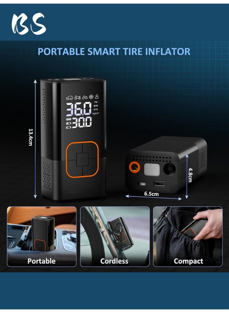 بي إس ضاغط هواء لنفخ الإطارات (4 فوهات) | منفاخ إطارات السيارات | منفاخ إطارات رقمي | مضخة دراجات محمولة لاسلكية | مزودة بشاشة رقمية مزدوجة لعرض الضغط | مضخة إطارات سيارات بقوة 150 رطل لكل بوصة مربعة مع ضوء LED | مناسبة للسيارات والدراجات النارية والدراجات الهوائية والكرات والمراتب الهوائية وألعاب حمامات السباحة وأكياس التفريغ الهوائي. - Image 5