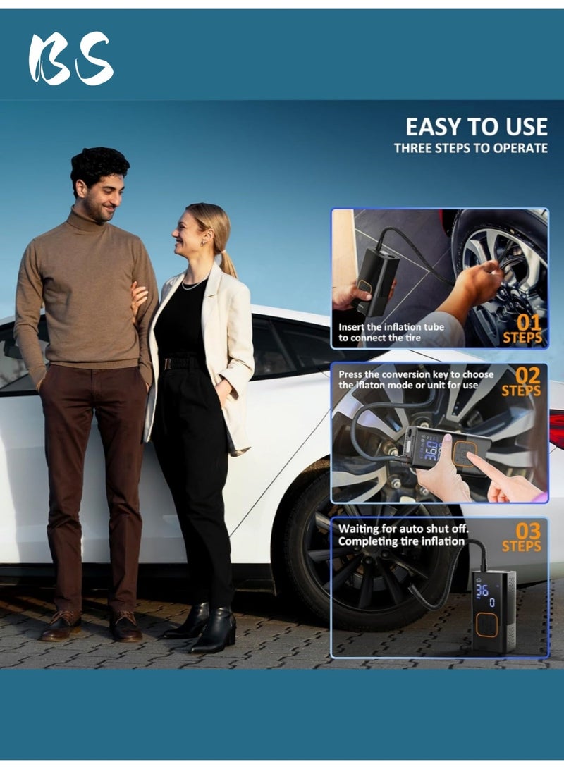 بي إس ضاغط هواء لنفخ الإطارات (4 فوهات) | منفاخ إطارات السيارات | منفاخ إطارات رقمي | مضخة دراجات محمولة لاسلكية | مزودة بشاشة رقمية مزدوجة لعرض الضغط | مضخة إطارات سيارات بقوة 150 رطل لكل بوصة مربعة مع ضوء LED | مناسبة للسيارات والدراجات النارية والدراجات الهوائية والكرات والمراتب الهوائية وألعاب حمامات السباحة وأكياس التفريغ الهوائي. - Image 2