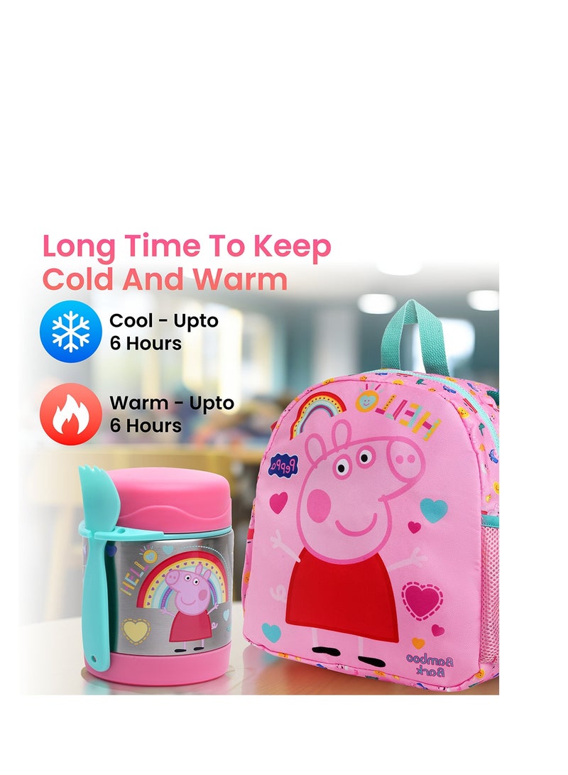 Bamboo Bark Peppa Pig Insulated Stainless Steel Food Jar with Spoon – Kids Thermal Lunch Container for Hot or Cold Food, Leakproof, BPA-Free, Ideal for School, Daycare & Travel - Image 3