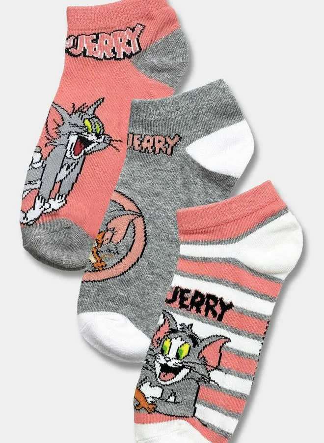 توم آند جيري ثلاث جوارب مطبوعة بطول الكاحل