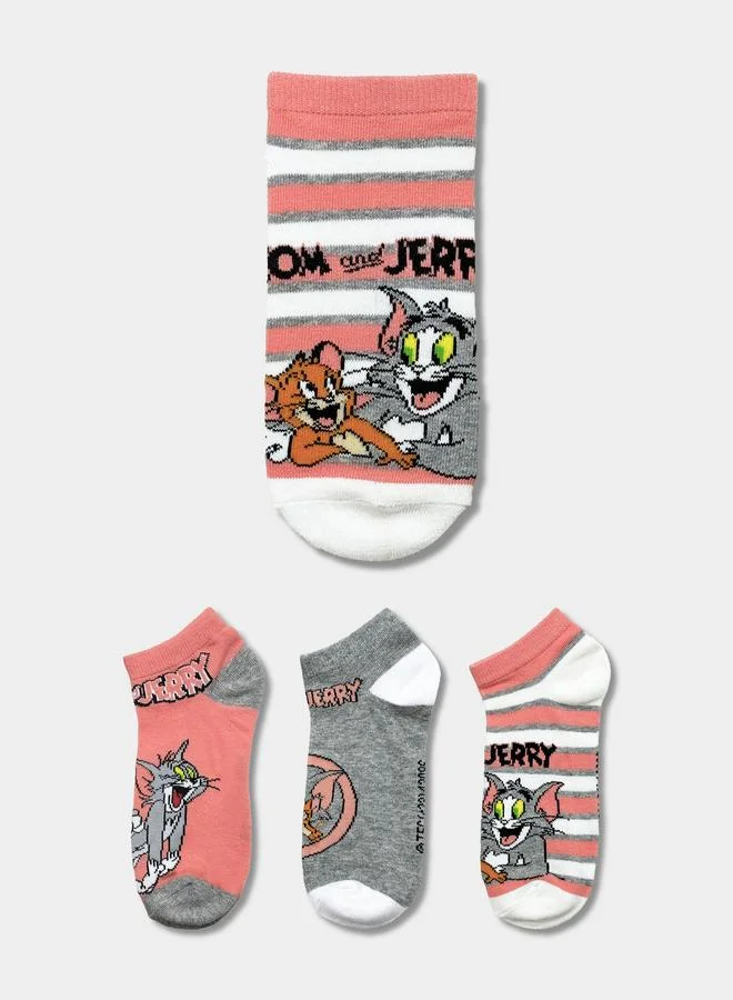 توم آند جيري ثلاث جوارب مطبوعة بطول الكاحل