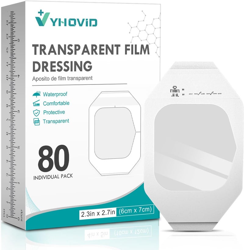 YHOVID 80 عبوة من ضمادات الفيلم الشفاف 2375 × 275 لاصقات مقاومة للماء للسباحة والاستحمام والجروح بعد الجراحة أو درع IV ورعاية الوشم وعلاج الندبات لاصقات لاصقة - Image 1