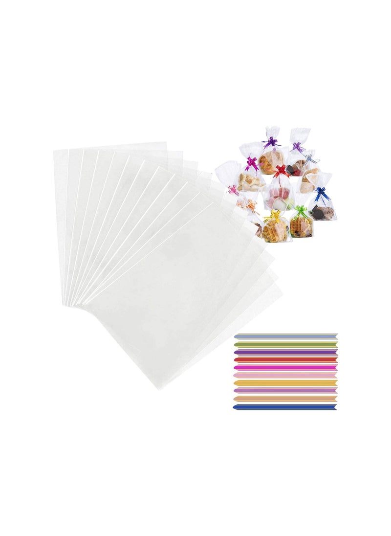 ECVV 100pcs Clear Cellophane Bags Gift Bag with Twist Ties for Wedding Flavors Wrapping Cupcakes and Sweets, 23 * 12.5cm(L,W)  - Image 1