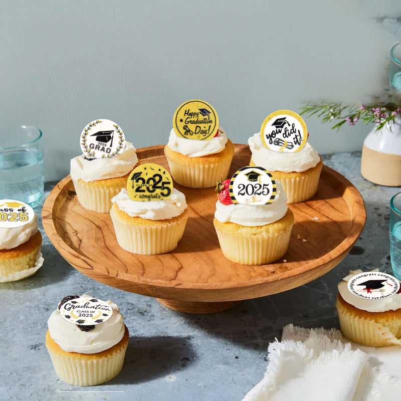Ercadio 40 Pack Edible Graduation Cupcake Toppers Class of 2025 Grad Cap Cupcake Drink Topper Picks for 2025 Graduation Theme Party Cake Decorations Supplies - Image 4
