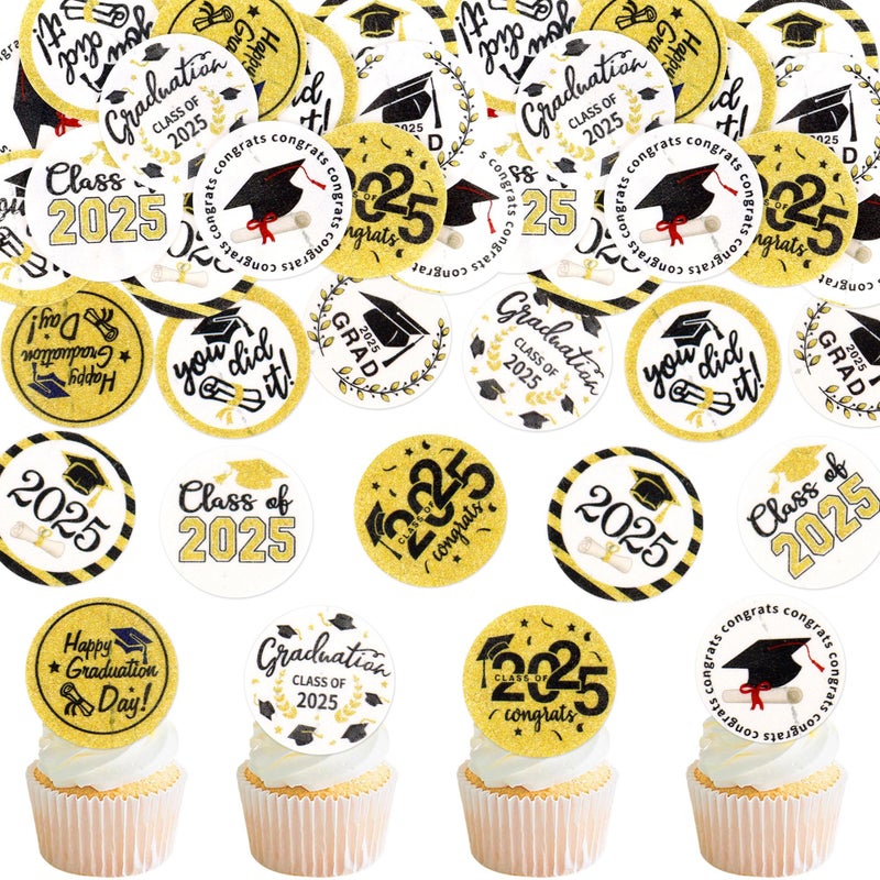 Ercadio 40 Pack Edible Graduation Cupcake Toppers Class of 2025 Grad Cap Cupcake Drink Topper Picks for 2025 Graduation Theme Party Cake Decorations Supplies - Image 1
