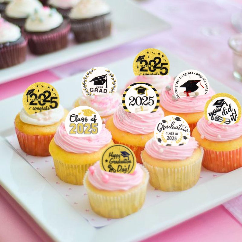Ercadio 40 Pack Edible Graduation Cupcake Toppers Class of 2025 Grad Cap Cupcake Drink Topper Picks for 2025 Graduation Theme Party Cake Decorations Supplies - Image 5