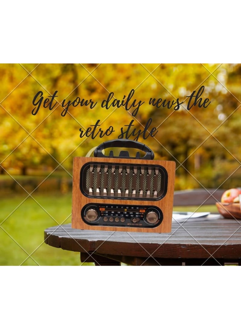 Portable Vintage Decor Radio – Retro Bluetooth Speaker with FM/AM/SW, Rechargeable Battery, TF Card & USB Support, Adjustable Antenna – Classic Old-Fashioned Style (Light Wood) - Image 3