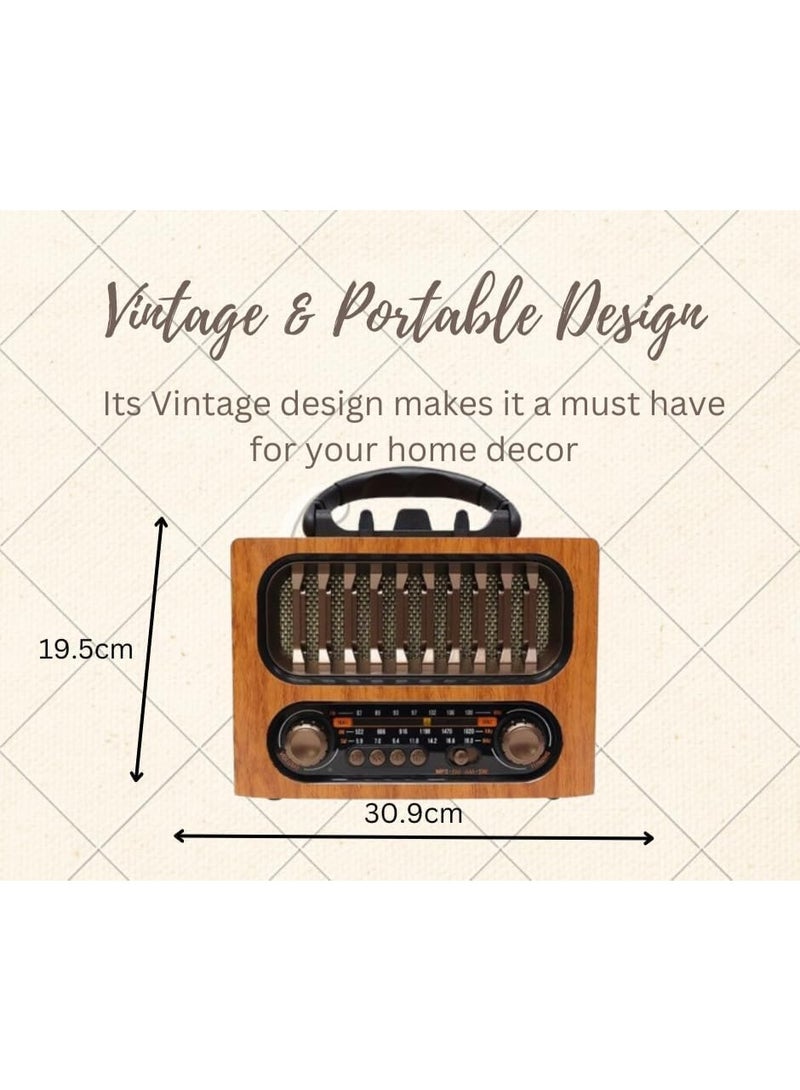 Portable Vintage Decor Radio – Retro Bluetooth Speaker with FM/AM/SW, Rechargeable Battery, TF Card & USB Support, Adjustable Antenna – Classic Old-Fashioned Style (Light Wood) - Image 2