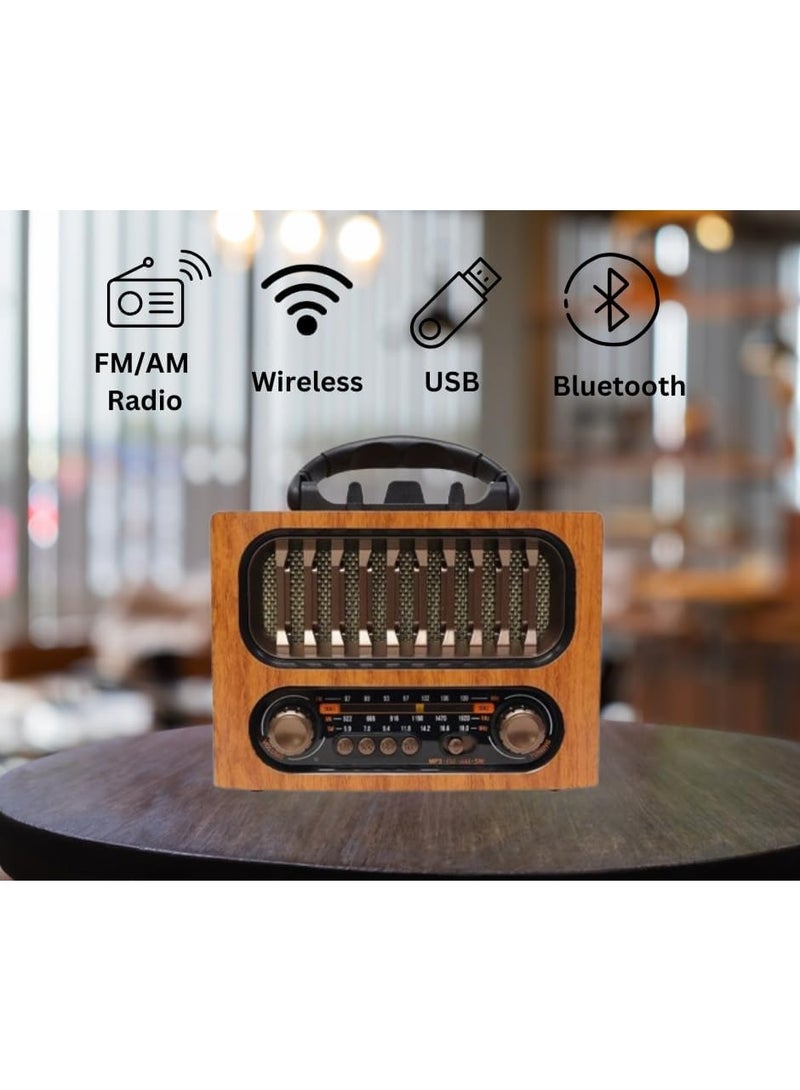 Portable Vintage Decor Radio – Retro Bluetooth Speaker with FM/AM/SW, Rechargeable Battery, TF Card & USB Support, Adjustable Antenna – Classic Old-Fashioned Style (Light Wood) - Image 4
