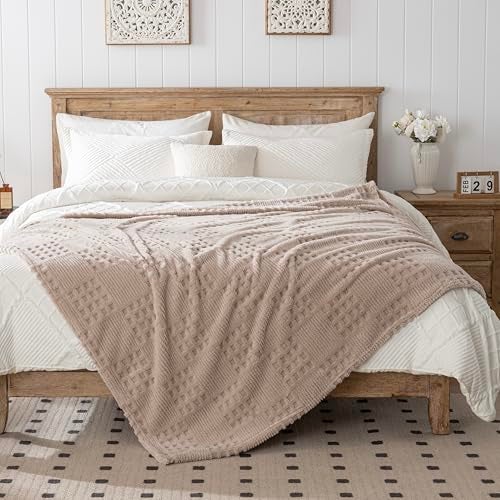 Lussena 60x80 Inch Waffle Brown Twin Blanket -Fluffy Fleece, Neutral Tan Color, Cute & Aesthetic, Perfect for Sofa, Couch, Chair, Bed, Living Room & Bedroom, All-Season Use, Plush & Cozy Decorative Blanket - Image 5