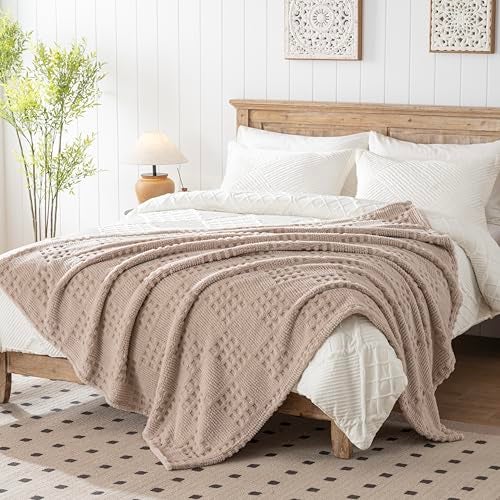 Lussena 60x80 Inch Waffle Brown Twin Blanket -Fluffy Fleece, Neutral Tan Color, Cute & Aesthetic, Perfect for Sofa, Couch, Chair, Bed, Living Room & Bedroom, All-Season Use, Plush & Cozy Decorative Blanket - Image 2