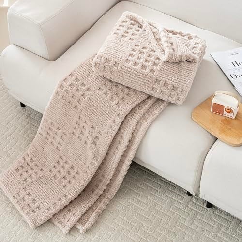 Lussena 60x80 Inch Waffle Brown Twin Blanket -Fluffy Fleece, Neutral Tan Color, Cute & Aesthetic, Perfect for Sofa, Couch, Chair, Bed, Living Room & Bedroom, All-Season Use, Plush & Cozy Decorative Blanket - Image 3