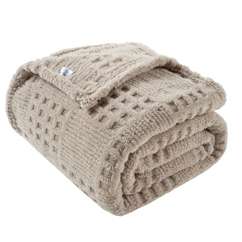Lussena 60x80 Inch Waffle Brown Twin Blanket -Fluffy Fleece, Neutral Tan Color, Cute & Aesthetic, Perfect for Sofa, Couch, Chair, Bed, Living Room & Bedroom, All-Season Use, Plush & Cozy Decorative Blanket - Image 1
