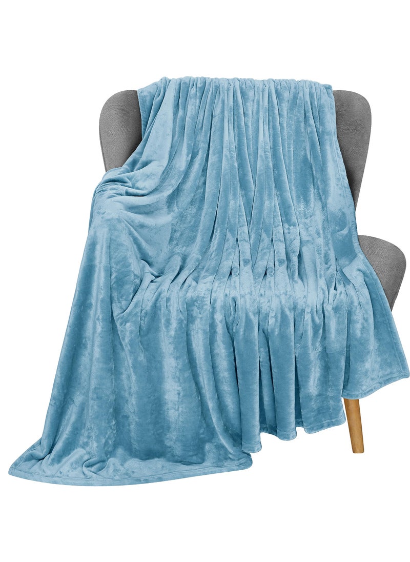 Utopia Bedding Utopia Bedding Fleece Blanket Throw Size Washed Blue 300GSM Luxury Fuzzy Soft Anti-Static Microfiber Bed Blanket (60x50 Inches)  - Image 1