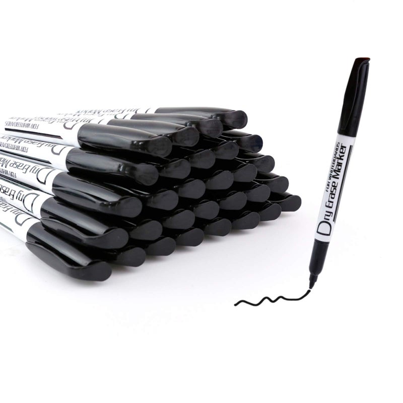 Volcanics Black Dry Erase Markers Low Odor Fine Whiteboard Markers Thin Box of 30 - Image 1