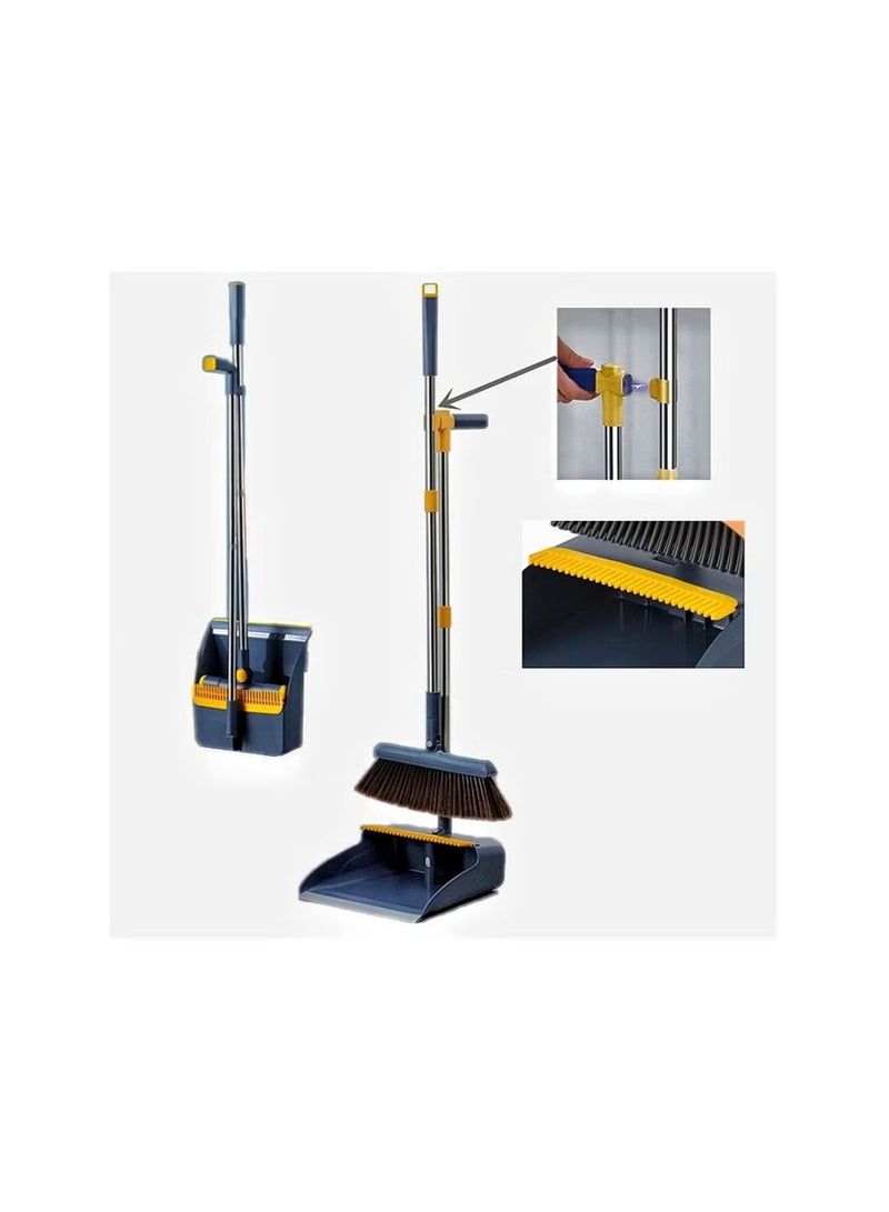 Magnetic Broom and Dustpan Set Stand Up Broom and Dustpan Combo for Office Home Kitchen Lobby Floor Cleaning Foldable Dustpan and 180° Rotate Broom Blue  - Image 1