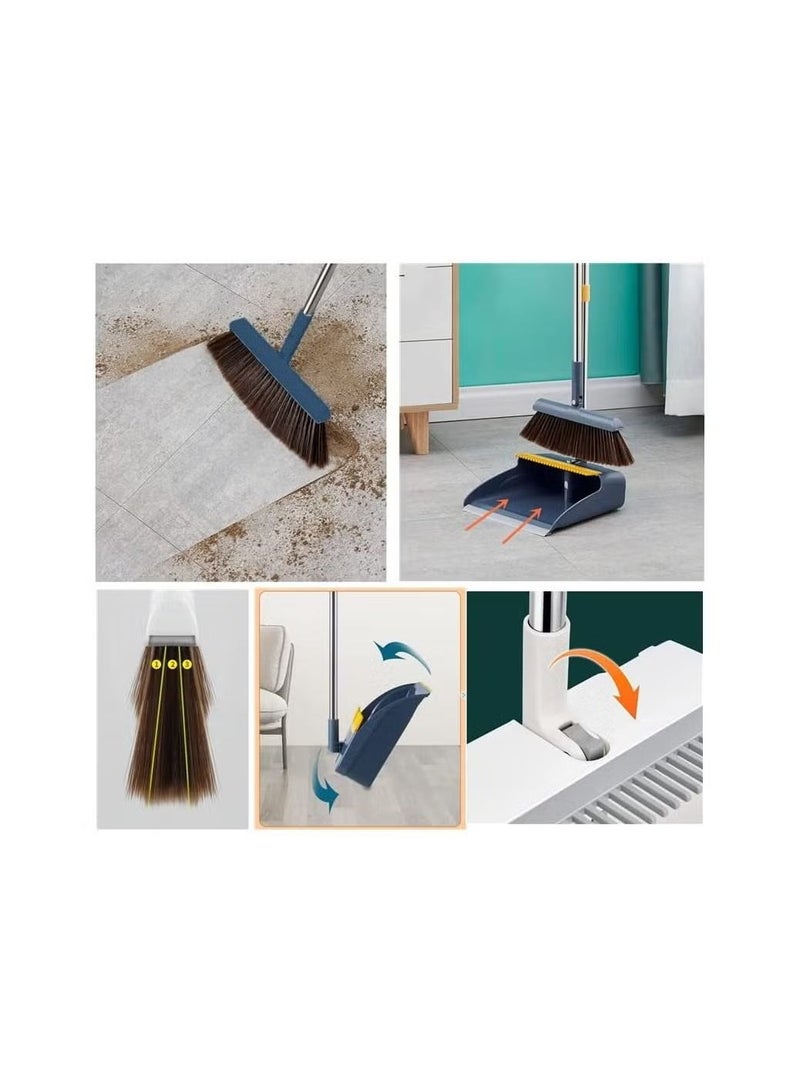 Magnetic Broom and Dustpan Set Stand Up Broom and Dustpan Combo for Office Home Kitchen Lobby Floor Cleaning Foldable Dustpan and 180° Rotate Broom Blue  - Image 5