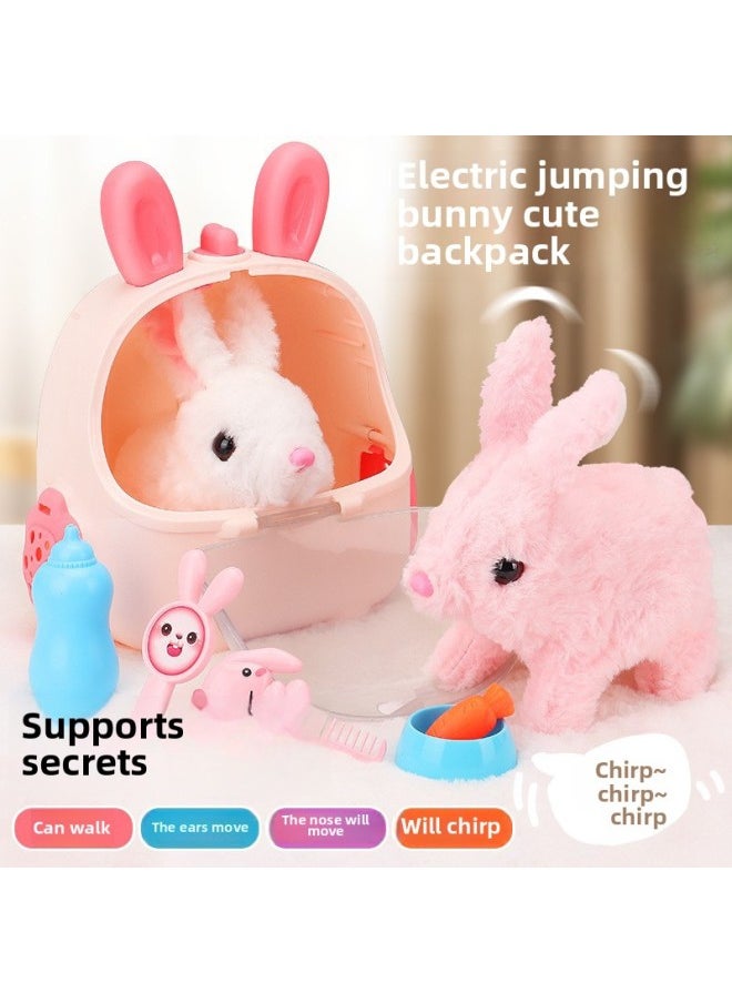 Children's Electric Simulation Backpack Rabbit Will Call Girl Pet Doll Backpack Dog Gift Puzzle Plush Toy-Color:White-medical Care Set [e-commerce Box]  - Image 2