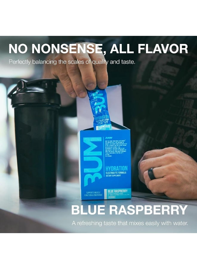 RAW Electrolytes Powder Hydration Drink Mix Packets, BUM Hydrate (Blue Raspberry, 20 Servings), Electrolyte Hydration Packets Support Muscle Function & Endurance, Keto Free Electrolytes Powder Packets - Image 3