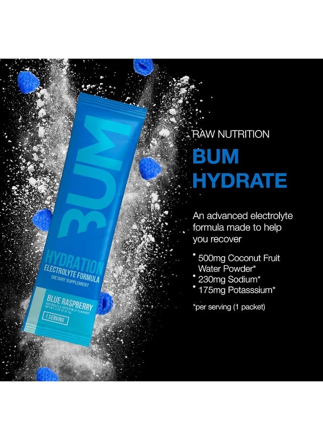 RAW Electrolytes Powder Hydration Drink Mix Packets, BUM Hydrate (Blue Raspberry, 20 Servings), Electrolyte Hydration Packets Support Muscle Function & Endurance, Keto Free Electrolytes Powder Packets - Image 2