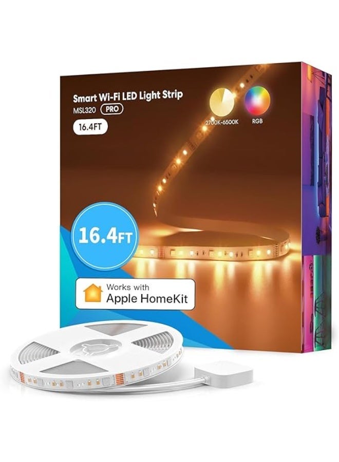 meross WiFi Connected LED Strip, 5M RGBWW Smart Strip Light Compatible with Apple HomeKit, Alexa and Google Home, Multi-Color LED String Lights with Remote Voice Control - Image 1