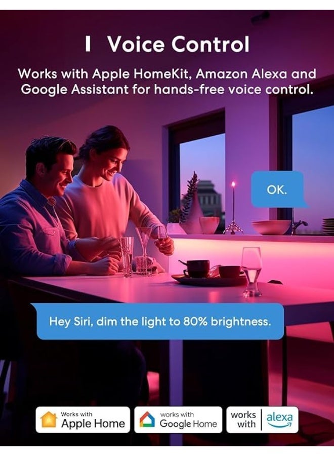 meross WiFi Connected LED Strip, 5M RGBWW Smart Strip Light Compatible with Apple HomeKit, Alexa and Google Home, Multi-Color LED String Lights with Remote Voice Control - Image 4