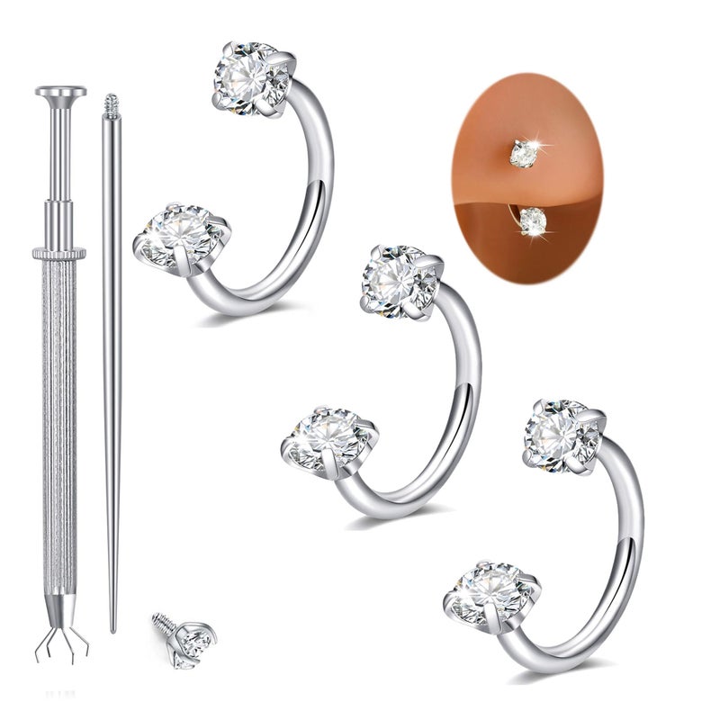 Longita Horseshoe Nose Ring for Women Double Gem Horse Shoe Nose Ring Hoop 18g Surgical Steel Silver Cartilage Helix Tragus Earring Hoops Labret Lip Piercing Jewelry Small Septum Rings 18 Gauge 3pcs - Image 1