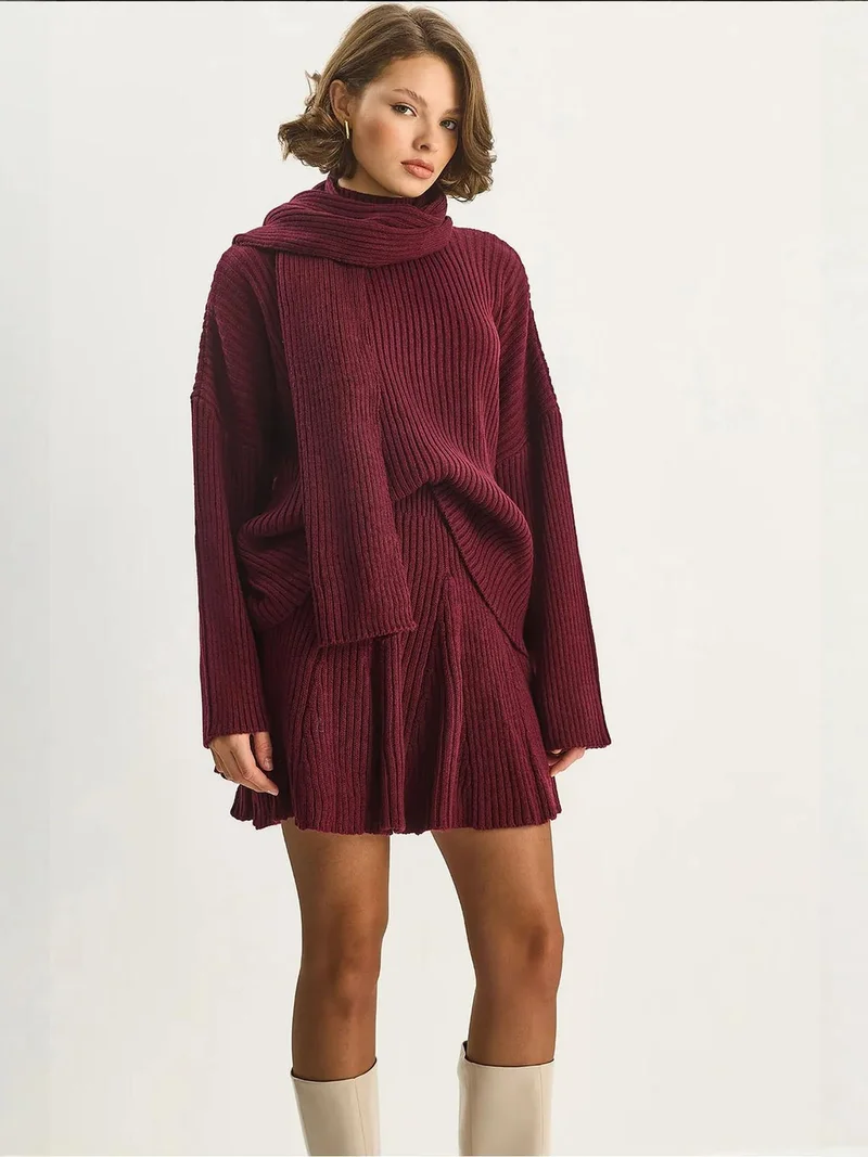 Bianco Lucci LUCCI Shawl Collar Two-Piece Knitwear Set