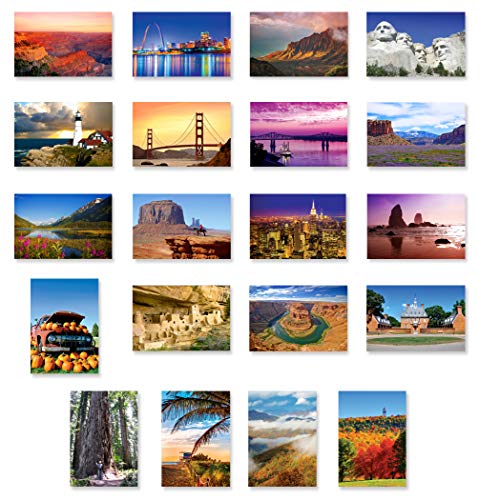 Postcard Fair AMERICA THE BEAUTIFUL postcard set of 20. Post card variety pack depicting United States travel sites and American theme postcards. Made in USA. - Image 1
