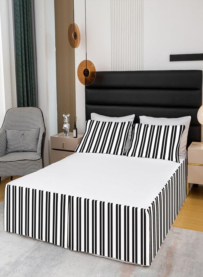 Feelyou تنورة سرير مخططة باللونين الأبيض والأسود، تنورة سرير هندسية من الألياف الدقيقة الناعمة بطول 15 بوصة لغرفة الأطفال والأولاد والبنات، تنورة سرير عصرية مكشكشة ومطويات للمراهقين بتصميم بسيط وملاءة سرير مناسبة للديكور - Image 4